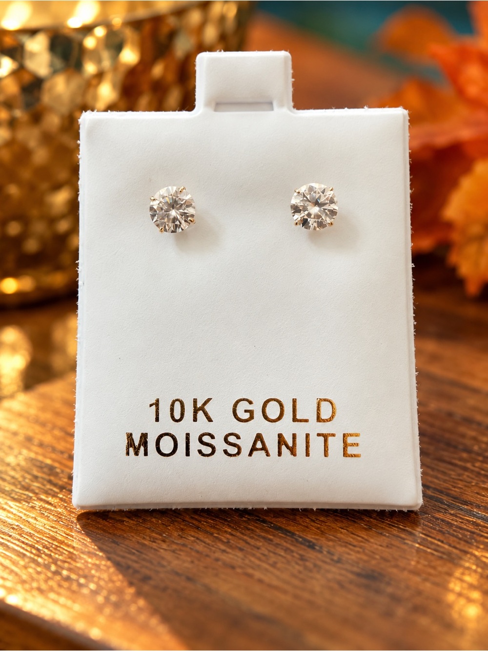 10K Solid Gold Moissanite 5mm Stud Round Earrings NWOT